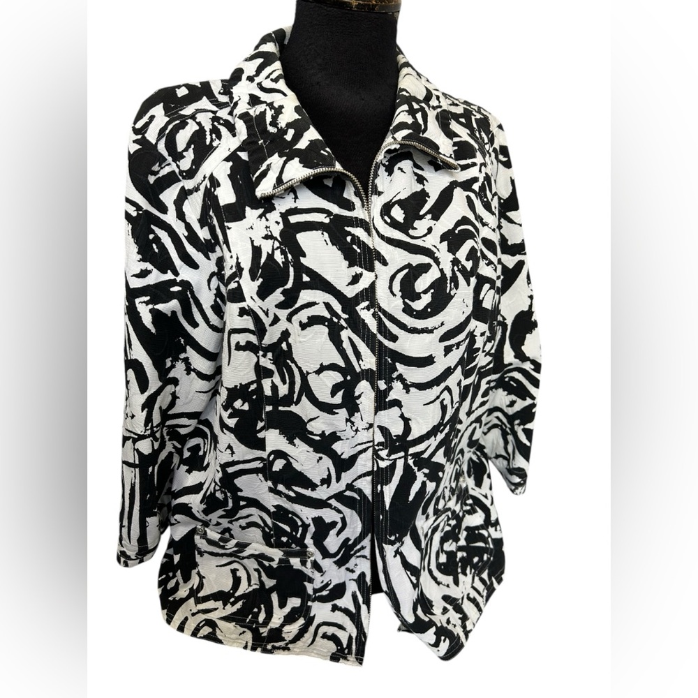 Christopher & Banks Shacket Jacket Full Zip Black & White Geometric XL